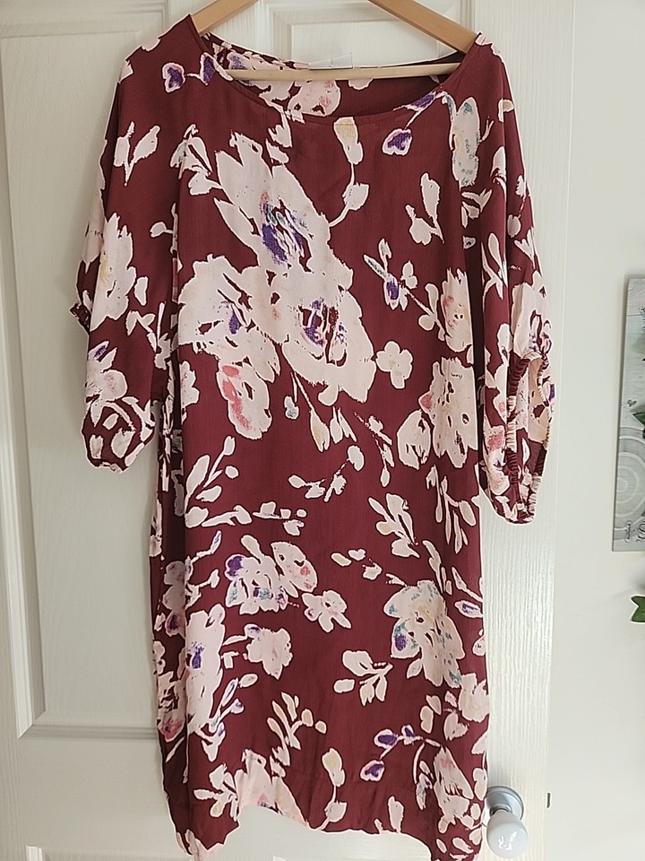 GANNI Floral  Boho Dress KALUGA CREPE  SIZE LARGE  12 14 16 Plum
