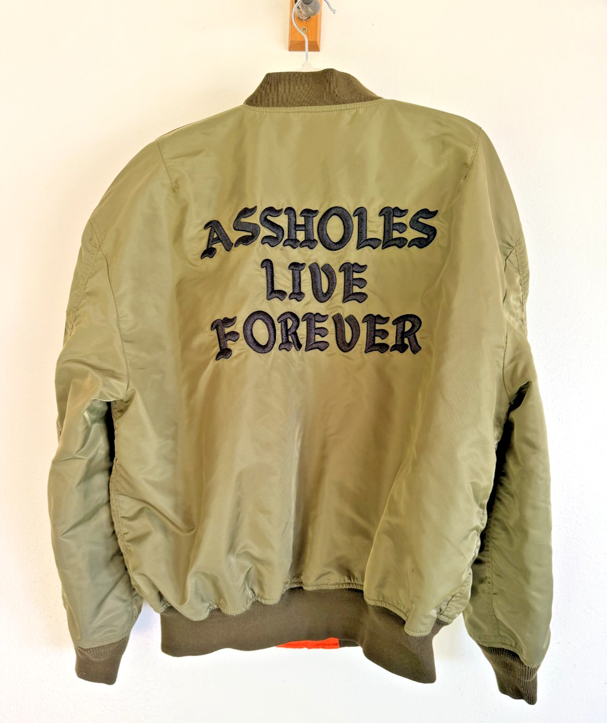 Assholes*s Live Forever Embroidered Reversible Bomber Jacket Green/Orange Medium - second product detail image