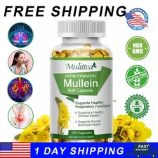 Mullein Leaf Capsules Support Lung Cleanse Respiratory Function 120 Softgels
