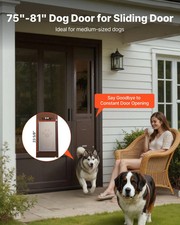Dog Door for Sliding Glass Door, 75 7/8 to 80 11/16 in Adjustable Height, Alumin