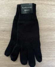 VAN HEUSEN Mens TECH GLOVES Black Knit ONE SIZE Use with Mobile Devices NWT NEW