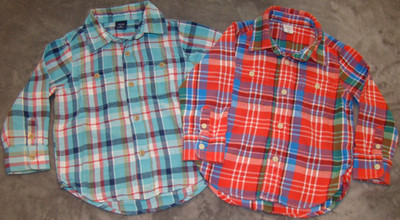 Lot 2 Baby Gap Toddler Boys Size 2 Plaid Flannel Button Long Sleeve Shirts Z15