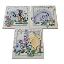 Vtg Disney Classic Pooh Bear friends Wall Tile Plaque Cork Back Set Of 3 Three