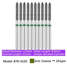 Vakker Dental Bevel Cylinder FG Diamond Burs 878-012C Coarse 10/pk