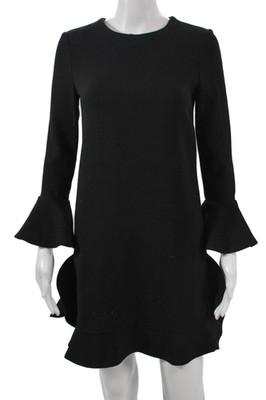 Jill Stuart Women Shift Dress Black Virgin Wool Long Sleeve Zip Size 2