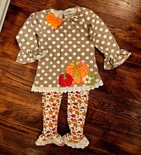 Rare Editions Girls Size 5 2pc Tunic Leggings Set Pumpkin Polka Dot Fall A104