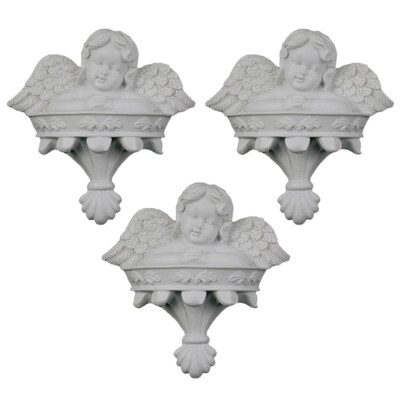 Mega Crafts - Angel on Balcony Poly Resin Figurine Plaque - White, Set of 3
