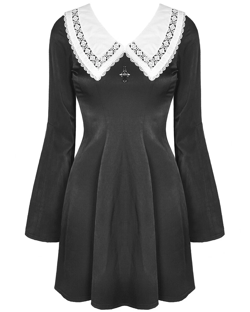 Dark In Love Gothic Lolita Doll Dress Black White Collar VTG Victorian Steampunk