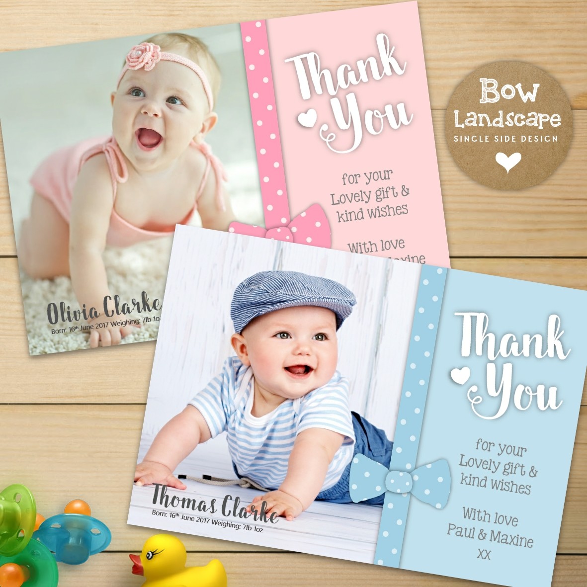 Personalised New Baby Thank You Cards / Announcement inc Envelopes