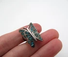Vintage 925 Sterling Silver Blue Teal Abalone Wide Butterfly Ring Size 5.5