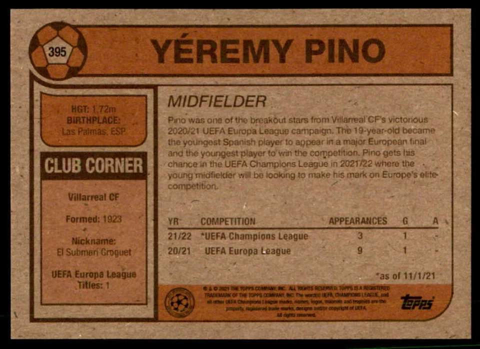 Yeremy Pino 2021 Topps Living Set UEFA Champions League #395 - Image 2 of 2