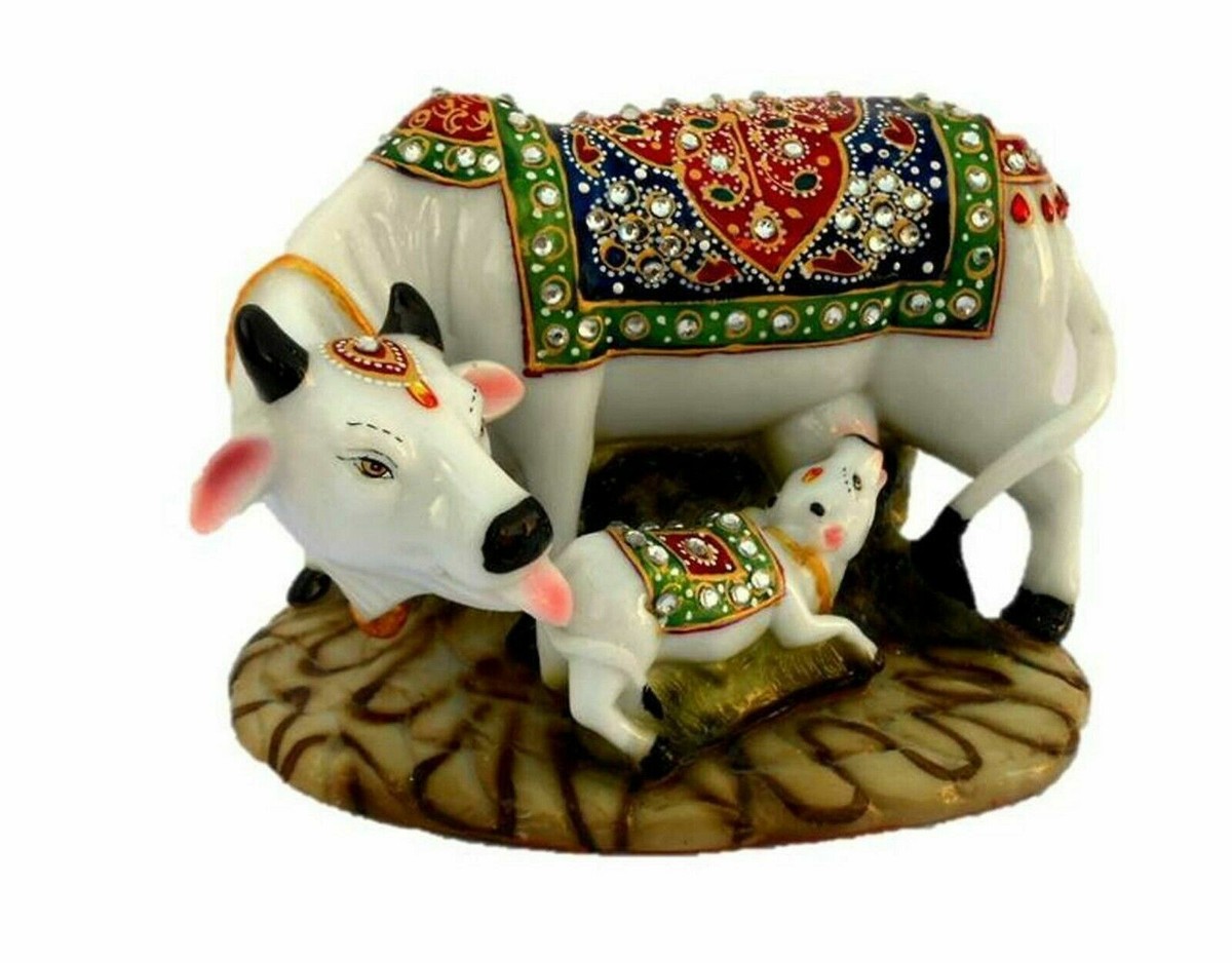 Handcrafted Multicoloured Polyresin Cow &amp; Calf Big 6 Inches 