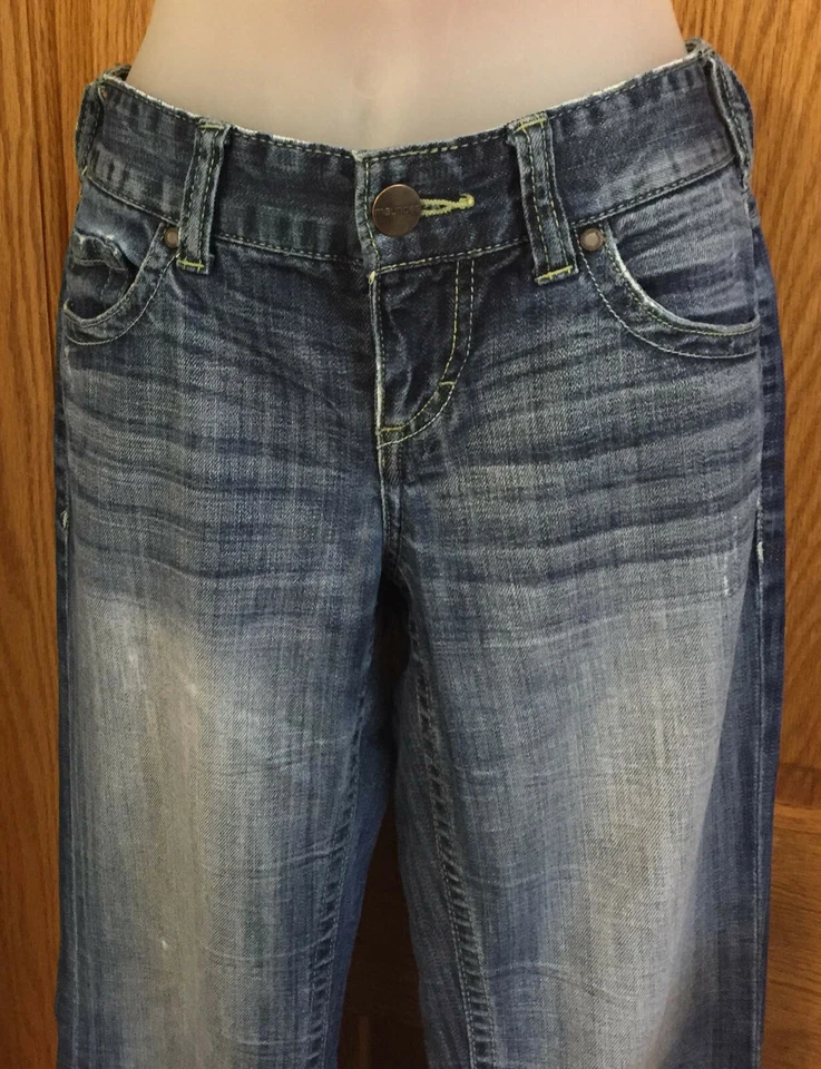 Jean Maurice's Azul Envejecido Usado Ashlyn Acampanado Bootcut Pierna Para Mujer Talla 3 4 Foto 2 de 4