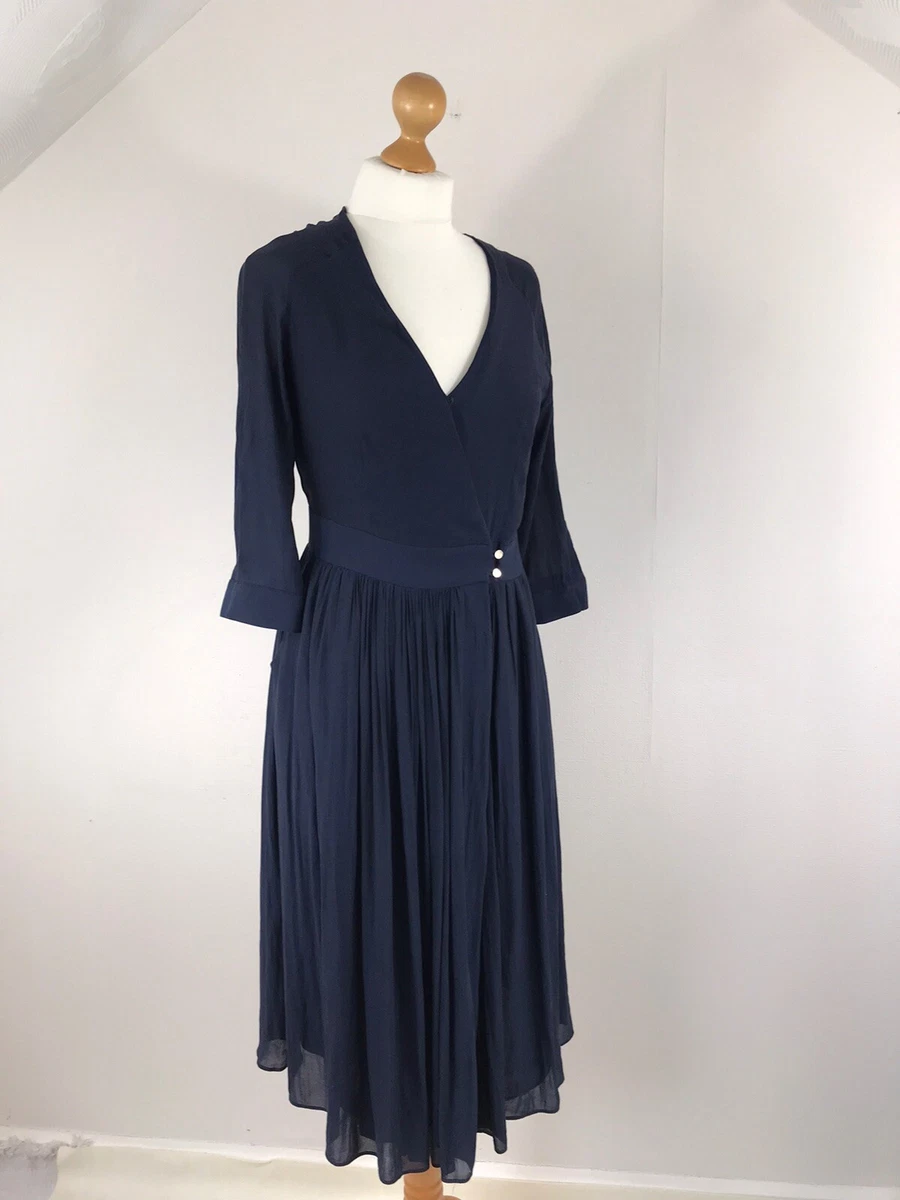 Warehouse Lined Wrap 2 Pocket Pleated Skirt Midi 3 4 Sleeves Dress
