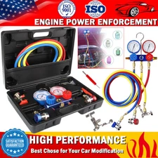 3 Way AC A/C Diagnostic Manifold Gauge Set for Refrigerant W/ 5ft Hoses Can Tap