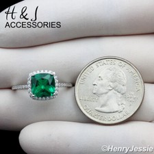 WOMEN 925 STERLING SILVER SQUARE GREEN CZ SILVER ENGAGEMENT RING ASR203