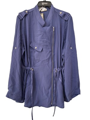 Chicos Utility Anorak Jacket Womens 3 Zip Front Sheer Back Moto Biker Grunge NEW
