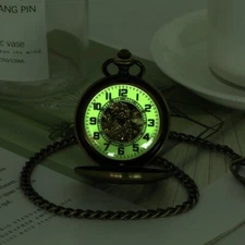 Vintage Mechanical Pocket Watch Luminous Full Hunter Skeleton Design Windup Mens