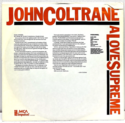 John Coltrane A Love Supreme 1986 Vinyl MCA Impulse! Records