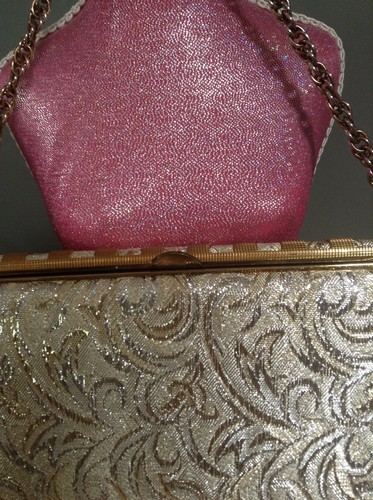 Vintage 60s Nicholas Reich Brocade Gold Silver Purse Handbag Chain Handle Retro - Picture 3 of 12
