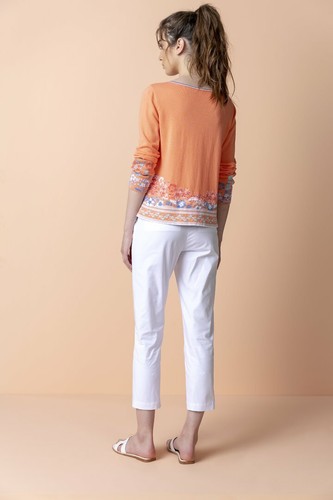 Ivko Pullover Blumenmuster intarsia Muster weiss orange Baumwolle cotton 201230 - Picture 6 of 7