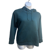 Ladies Green Tea Quilted Hoodie Pullover, Size X-Large- Forest Green