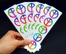 Rainbow Peace Sign Symbol Tattoos, 60's Hippie Party Favors