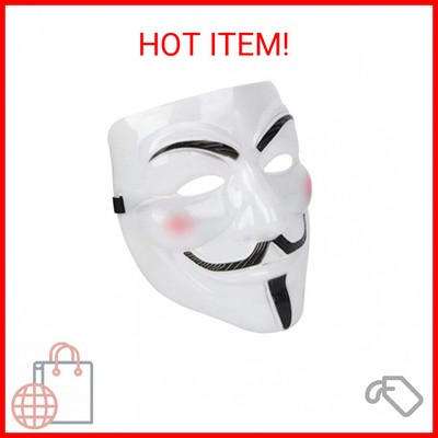 Guy Fawkes Mask -V for Vendetta， Anonymous Hacker Cosplay Party Mask （White）