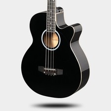 Black Short Scale Acoustic Electric Bass Guitar with Gig Bag and More Glarry GMB