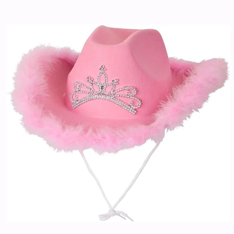 PINK COWBOY HAT WITH TIARA COWGIRL FANCY DRESS COSTUME FESTIVAL HEN NIGHT LOT - Image 4 of 4