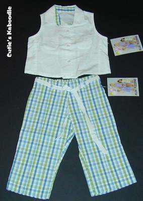 NEW NWT PLUM PUDDING Spring Yacht Club 2pc White Shirt Plaid Pants Set 3T
