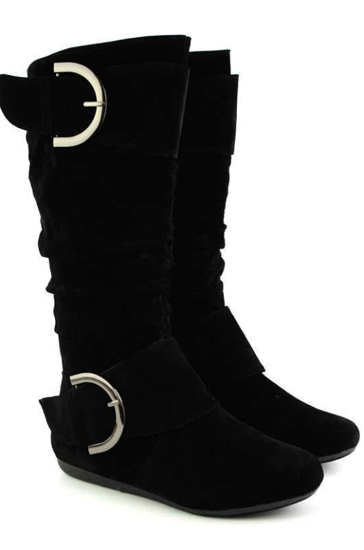 Women's Cute Slouch Comfort Casual Flat Heel Mid Calf Round Toe Boot shoes New - Image 2 of 4