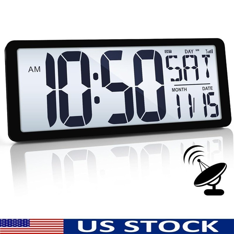 Atomic Digital Wall Clock Auto Set Large Display Backlight Temperature Date New