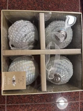 Tinsel And Fir Ornament Set Of 4, New