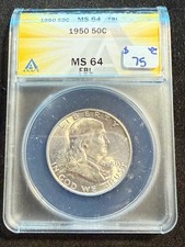 1950 FRANKLIN HALF DOLLAR ANACS MS 64 FBL