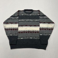 Vintage Knitted Jumper Abstract Patterned Grandad Knit Sweater Men's L