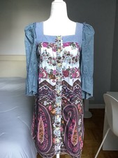 Anna Sui Bohemian Squareneck Button Paisleys Cotton Shirtdress 0