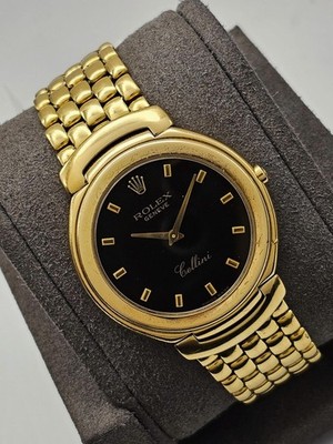 Rolex 6623/8 Cellini 37mm Black Dial Jubilee 18K Yellow Gold Vintage QuartzWatch