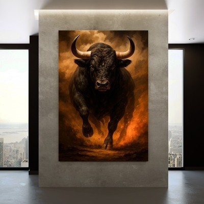 Kunst mit Stier, Tier Bild, Wandbild Kunst Acrylglas, Leinwand, Poster Wand