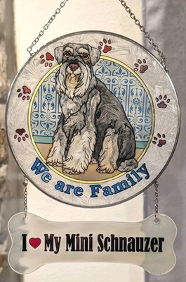 #ad VTG AMIA Hand Painted I ❤️ My Mini Schnauzer We are Family Sun Catcher Art $12.99