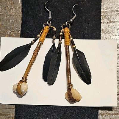 Mace Feather Jewelry Native American Handmade Feather Dangle Earrings Laguna NM