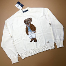 POLO RALPH LAUREN Bear Sweater White Knit Teddy Crewneck Women Size - L