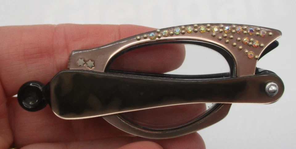 VINTAGE LORGNETTE CAT EYE LUCITE RHINESTONE FOLDING OPERA READING GLASSES - Image 4 of 4