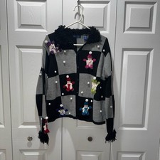 Vintage / Y2K Karen Scott Size XL Snowmen 3D Snowballs Fringe Sweater