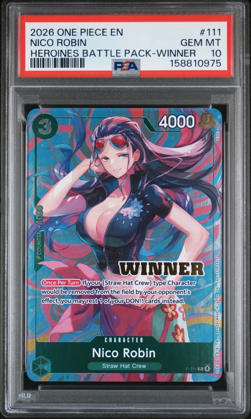 2026 ONE PIECE HEROINES BATTLE PACK WINNER PRIZE PROMO #111 NICO ROBIN PSA 10
