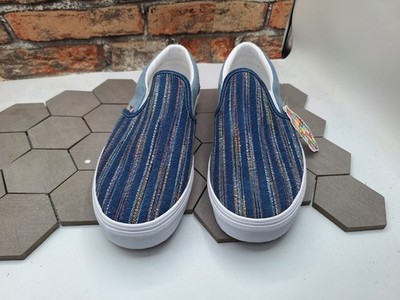 Vans Together As Ourselves Mens Sz 11 Blue Denim Stripes Slipon Shoes Rare