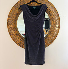 Lauren Ralph Lauren Black Silver Ruched Cowl Neck Dress size 2