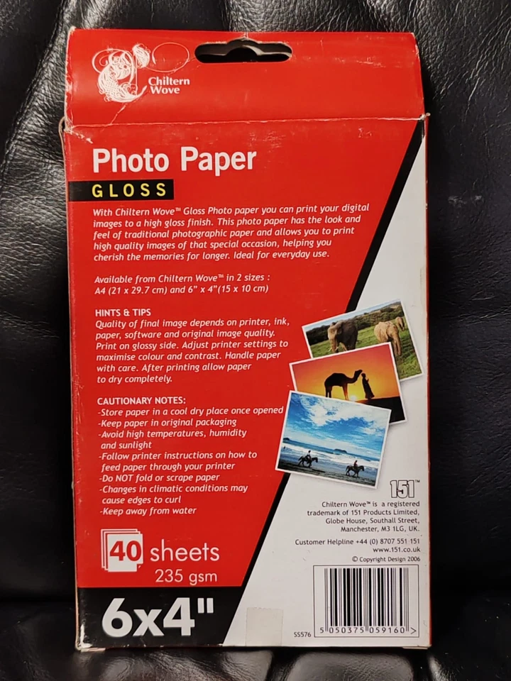 Chiltern Wove Glossy Photo Paper 100 x 150 mm 6" x 4" 235 gsm x 40 Sheets - Image 2 of 2