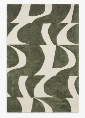 Abstract Handmade Area Rug Hand-Tufted Wool Rug: High-Low Modern Green and White