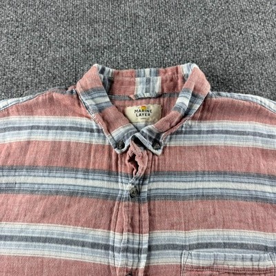 Marine Layer Shirt Mens L Red Striped Short Sleeve Button Up Cotton Casual
